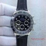 Top Quality Copy Rolex Cosmograph Daytona SS Black Bezel Leather Watch For Sale